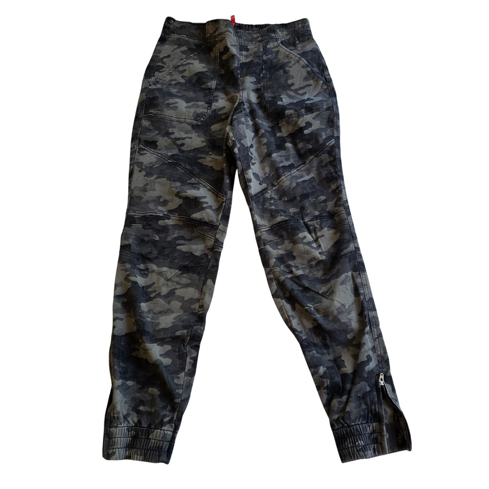 Spanx Stretch Twill Cargo Jogger Pants Gray Camo Ankle Zip Women Large